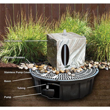 Real Stone Fountains ABART20W 20″ White Gray Cube Fountain Fountain Blue Thumb